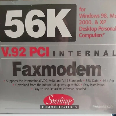 STERLING COMMUNICATIONS Faxmodem Model S20 56K V.92 PCI Internal NEW SEALED - Image 1 of 3