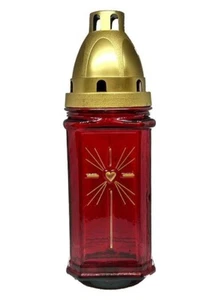 Grave Candle Memorial Cemetery Red Glass With Candle - Picture 1 of 2