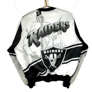 Giacca Vintage Oakland Raiders Linea Gesso Animazione Grande Nera Nfl Bottone a Scatto - Foto 1 di 7