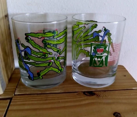 Lot of 2 Orig 14oz Whisky Drinking Glasses Medinah Country Club Course Layout + Cover