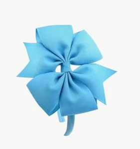 Aqua Blue Adorable 4” Hair Bow Grosgrain Ribbon Girl Headband Hair Accessory - Picture 1 of 3