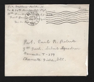 OPC 1943 Fort Benning GA a Chanute Field ILL Soldier correo gratuito - Imagen 1 de 2
