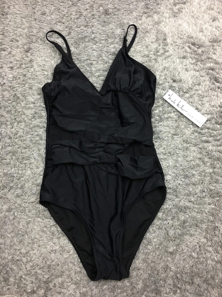 Nicole Miller One Piece Lightly Padded Swimsuit Size Small Black MSRP $120 - Image 1 of 4
