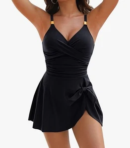 Blooming Jelly Damen Einteiler Badeanzug Schwarz XXL Bauchkontrolle Gold Bindeknoten - Bild 1 von 5