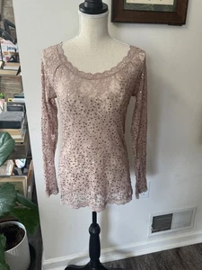 MODA INTERNATIONAL Blush Lace Sequin Top M - Picture 1 of 4