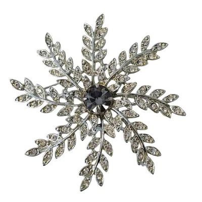 Vintage Sarah Coventry "Evening Snow" Rhinestone Snowflake Brooch in Silver  - Image 1 of 4