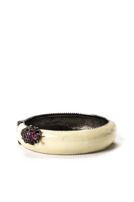 Kenneth Jay Lane Womens Silver Tone Ivory Enamel Rhinestone Beetle Bangle - Image 1 of 4