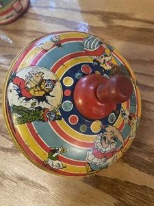 VINTAGE J CHEIN & CO TIN METAL SPINNING TOY CIRCUS CLOWN, ELEPHANT & MORE  - Picture 1 of 4