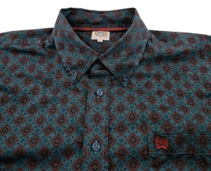 Camicia RCA uomo grande blu rossa stampa geometrica western manica lunga con bottoni - Foto 1 di 10