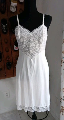 Vintage Vanity White Fair Nylon and Lace Slip Made in USA Size 32 Small Gorgeous - Image 1 of 4