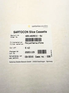 Sartorius SARTOCON Scheibenkassette, Polyethersulfon, 5KDa, 3051462901E--SW - Bild 1 von 3
