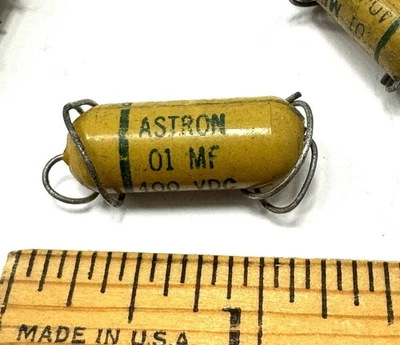 Condensador Astron amarillo mostaza .01 mfd, 400 VDC. ¡¡SIN FUGAS!! ¡Garantizado! NOS Foto 1 de 4