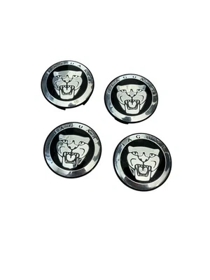 4x For Jaguar Wheel Center Hubcaps Black/Silver Emblem Cap Set 59mm - Image 1 of 3