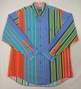 Camisa occidental Wrangler Brushpopper corte vaquero para hombre a rayas 17,5-35 hecha en EE. UU. de colección - Imagen 1 de 8