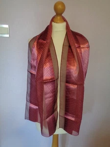 Scarf Long Satin & Sheer Stripes Dark Pink Geometric Pattern 13.5 x 58 Inches - Picture 1 of 3