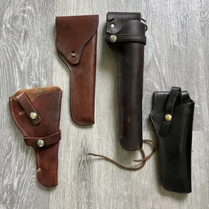 LOT OF 4 VINTAGE Leather OWB Snap Retention Belt Holster RIGHT BROWN & BLACK - Picture 1 of 24
