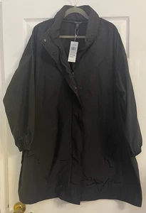 Cappotto lungo nuovo con etichette $298 Eileen Fisher nero cotone chiaro nylon supporto colletto 1X 2X 3X - Foto 1 di 8