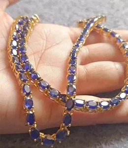 20" Tennis Necklace 9Ct Round Lab-Created Blue Sapphire 14K Yellow Gold Plated - Picture 1 of 10