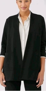 EILEEN FISHER Rayon Seide schwarz strukturiert Crinkle Jacke Cardigan Blazer LARGE - Bild 1 von 14