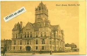 c. 1910 RUSHVILLE, IN, COURT HOUSE BUILDING COURTHOUSE POSTCARD - Picture 1 of 1