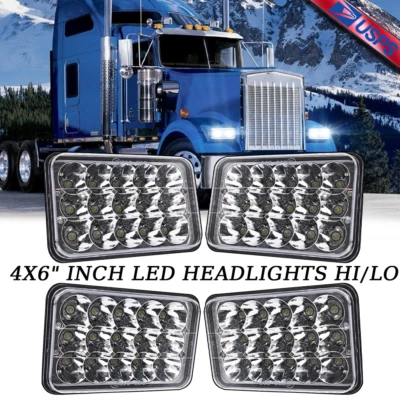 4pcs 4x6" inch 120W LED Headlights Chrome for Peterbilt Kenworth Freightliner - Image 1 of 4