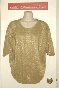 VINTAGE MAGGIE MCNAUGHTON Sweater Top Beige Gold Short Sleeves Sz 1X *XLNT+ - Picture 1 of 5
