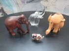 LOT OF 4 DECORATIVE ELEPHANT FIGURES WOOD GLASS CARVED CLOISONNE