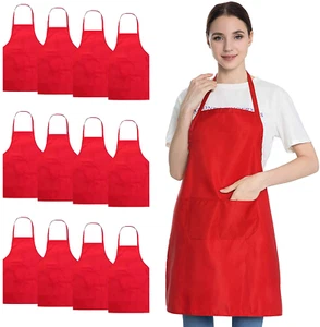 Bib Apron 2 Pockets Painting Kitchen Cooking Aprons Chef Bulk Waterproof 12Pcs - Picture 1 of 8