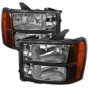 For 07-13 GMC Sierra Black Housing Factory Style Halogen Headlights Pair Lamps - Picture 1 of 3