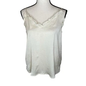 Wishlist Apparel Mujer Pequeña Crema Blanco Volantes Cami Camiseta sin Mangas Correa Ajustable - Imagen 1 de 9