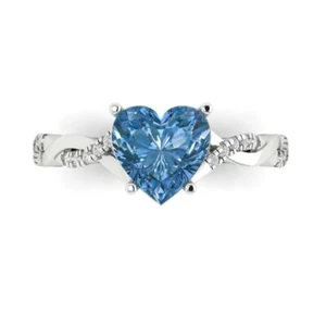 Ehering 2,19 ct Herz gedrehter Heiligenschein Himmelblautopas Versprechen 14 kt Weißgold - Bild 1 von 11