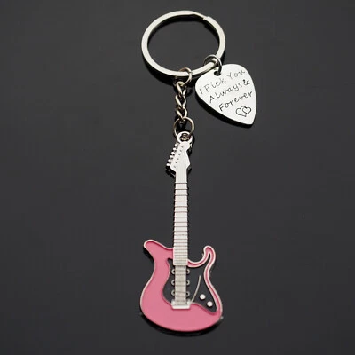 Pink Guitar & Pick Keychain I Pick You Always & Forever Hearts Love Music Gift - Image 1 of 4