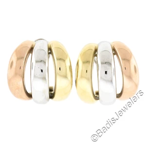 Leo Pizzo 18k Tri Gold Large Wide 22.6mm Polished 3 Hoop Omega Cuff Earrings - Picture 1 of 6
