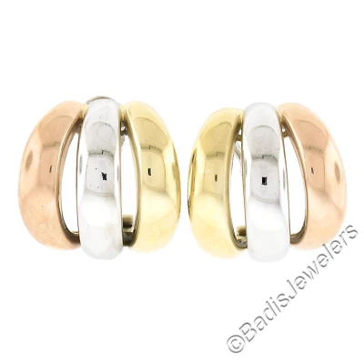 Leo Pizzo 18k Tri Gold Large Wide 22.6mm Polished 3 Hoop Omega Cuff Earrings - Image 1 of 4
