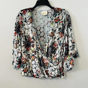 Anthropologie Maeve Umi Velvet Burnout Floral Wrap Blouse Top Size S Boho Green - Picture 1 of 11