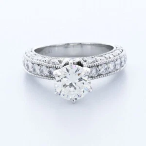 RUNDER BRILLANT PLATIN KRAPPENRING 3,5 CTW NATÜRLICHER DIAMANT F/SI1 VINTAGE AKZENT - Bild 1 von 9