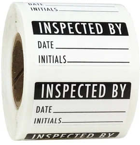 Bianco e nero ispezionato da: data - etichette iniziali | 0,75 x 1,5" pollici | confezione da 500 - Foto 1 di 3