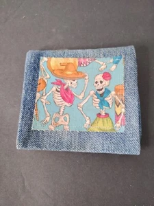 Vintage Homemade Levi Jeans Wallet , Folk Art, Diaz De Los Muertos - Picture 1 of 3