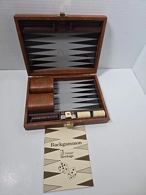 Vintage Backgammon Game Travel Set   Leather 1985 Folding Case 9"x7" Complete  - Image 1 of 4