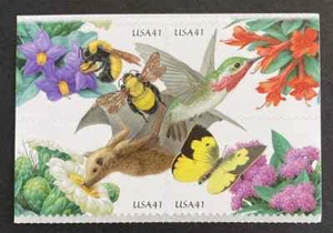 US Pollination 41c Stamp Double Sided Block of 4 (8) Scott #4153 - 4156 - Picture 1 of 1