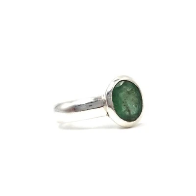 925 Silber Ring grüner Smaragd 1.19ct Schmuck Emerald Bandring Solitär 18.4 / 58 - Bild 1 von 4
