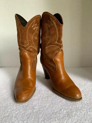 Женские сапоги вестерн размер 7,5B кожи коричневый середины икры ботинок каблуки туфли читать - Изображение 1 из 4