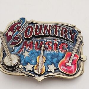 Vintage Country Music Belt Buckle Western Guitar Banjo Fiddle 1982 Heavy
