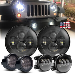 7'' Round LED Headlights Signal Turn Lights 4" Fog Lamp for Jeep Wrangler JK 07+