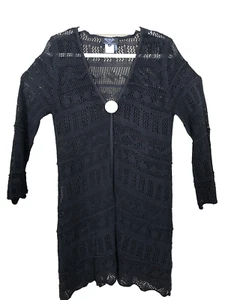 Angel Apparel Womens Black Crocheted Cardigan One Button/Snap Closure Size XL - Bild 1 von 4