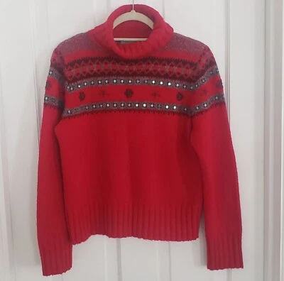 Винтажный Marsh посадки женщин Fair Isle водолазка свитер MED праздник красный шерсти смесь - Изображение 1 из 4
