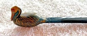 VTG Laquered Wood Hand Painted Pelican Bird Letter Opener Library Desk Decor - Picture 1 of 4