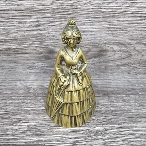 Antique Brass Lady Bell Wearing Victorian Attire Holding A Parasol Umbrella Rare - Picture 1 of 14