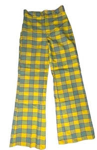 Vintage 70s Plaid JCPenney Juniors Hi Trousers Pants Bright Yellow Green Red - Picture 1 of 11