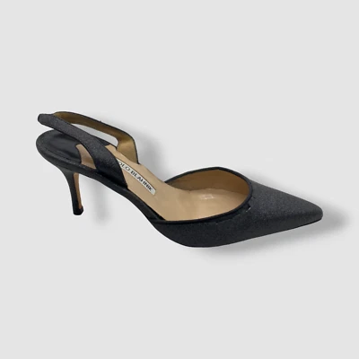 $745 Manolo Blahnik Para Mujer Negro Carolyne Brillo Zapatos de Tacón Talla 37 Foto 1 de 4